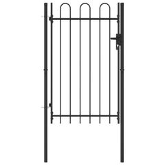 Fence Gate Single Door with Arched Top Steel 1x1.5 m Black