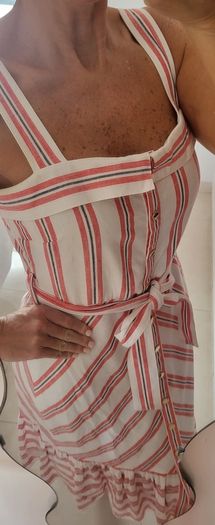 KARL LAGERFIELD Paris striped nautrical belted midi with gold tone button Sz 8 US (Fit 12UK) - Rrp 335 (New)