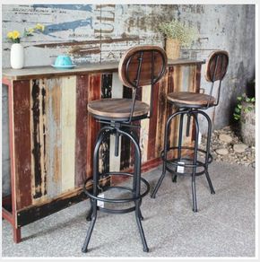 Adjustable Industrial Style Bar Stool Height Swivel With Top Metal And Backrest