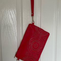 Never used  Red/ dark orange colour with gold beads and silver glitter details