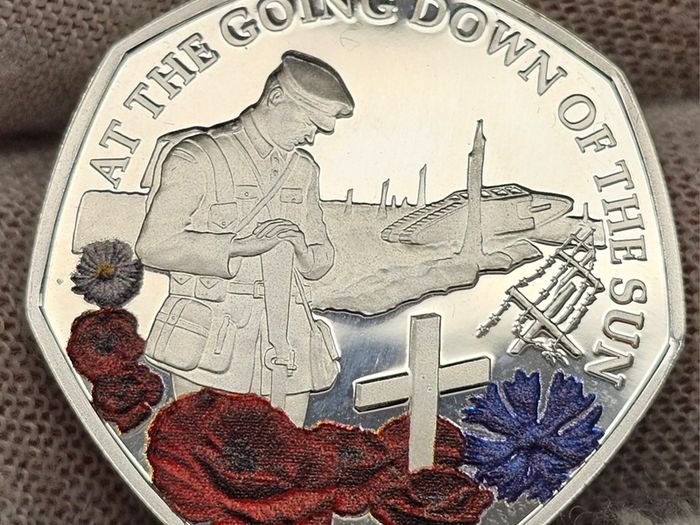 The London Mint Office Gibraltar 2023 Silver Proof 50p Coin Lest We Forget Colorised