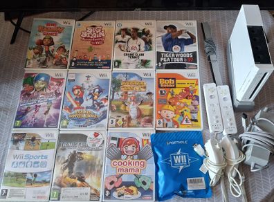 Nintendo Wii Bundle , 11 Games, 2 Controllers, HDMI Converter