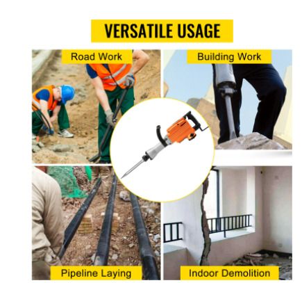 BRAND NEW 1500W Electric Demolition Jack Hammer Drill with 2 Chisels Heavy-Duty Concrete Breaker Chipping Impact Picks