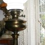 Vintage 1800s Oil Lamp Converted To Electric Oil Gwtw Table Lamp With Milk Glass Shade H-22" Image 2