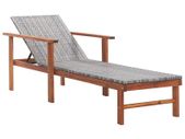 Sun Lounger Poly Rattan and Solid Acacia Wood Grey