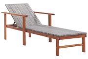 Sun Lounger Poly Rattan and Solid Acacia Wood Grey
