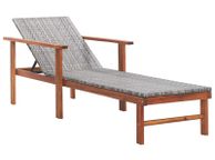 main image for ad Sun Lounger Poly Rattan and Solid Acacia Wood Grey