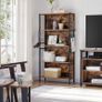 _Bookcase, office shelf, kitchen shelf, with 4 shelves, 4 S-hooks included, office, living room, home office, stable steel frame, industrial design, vintage brown-black Image 2