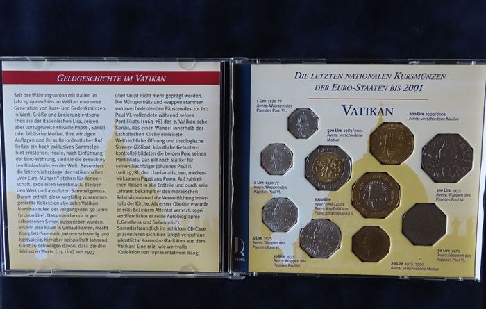 Vatican 10 coins set in CD case. Pope John Paul II 1000 & 500 Lire