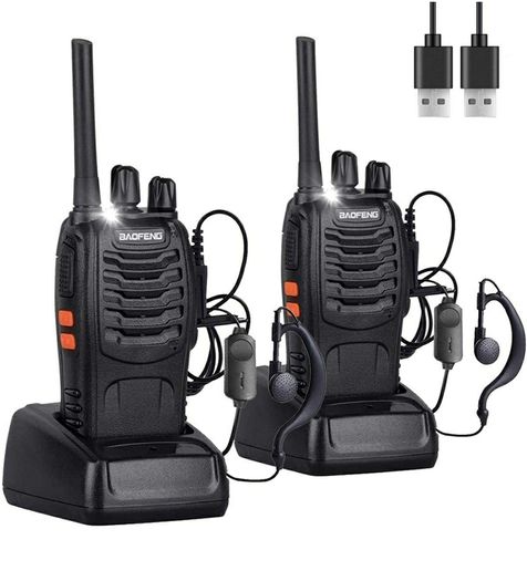 2PCS Walkie Talkie USB power Rechargeable Walkie Talkies Long Range Two-Way Radio Walky Talky with Earpieces 16CH Handheld Transceiver with LED Light for Field Survival Biking Hiking