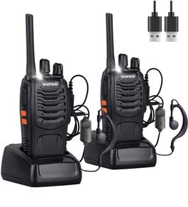 2PCS Walkie Talkie USB power Rechargeable Walkie Talkies Long Range Two-Way Radio Walky Talky with Earpieces 16CH Handheld Transceiver with LED Light for Field Survival Biking Hiking