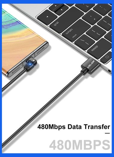 USLION 2M Micro USB QC 3.0-2.0 3A 180 Rotate+LED Cable Fast Charging & Data Sync Nylon Braided Cable (Brand New/Warranty)