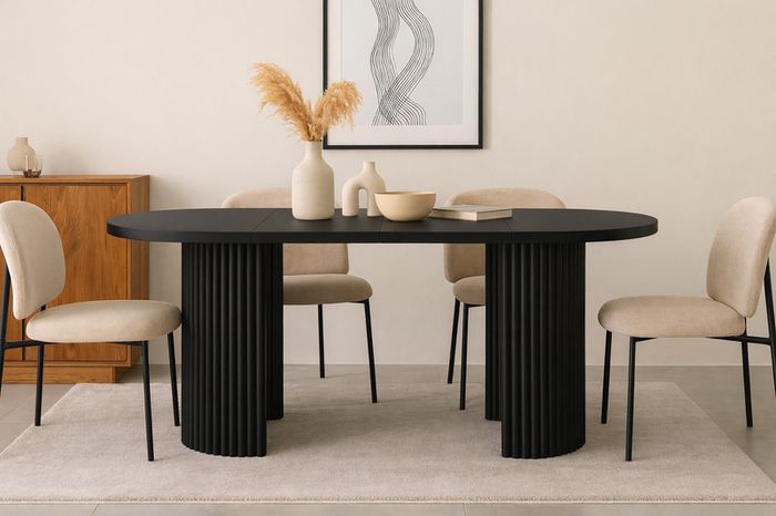 Black Extending Dining Table  Round to Oval Design  100-180cm