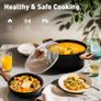 Kitchen Academy Non Stick Cookware, Pots Pans Sets with Lids 15PCS Black Induction Hob Pan Set, Saucepan Set, Granite Cookware, Nonstick Frying Pan, Cooking Pot Pancake Sets Non Toxic for All Hobs Image 8