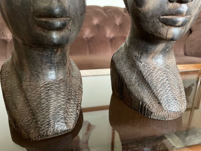Pair of Vintage Mid Century African Art Hardwood Bust Carvings