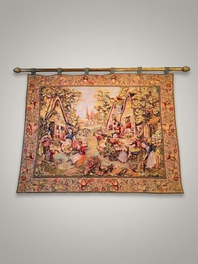 Vintage French "Fete Champetre" Village Festival Tapestry