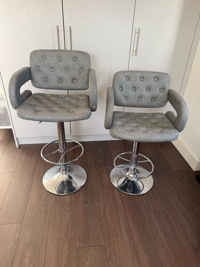 Pair of Grey Bar Chairs with Armrests
