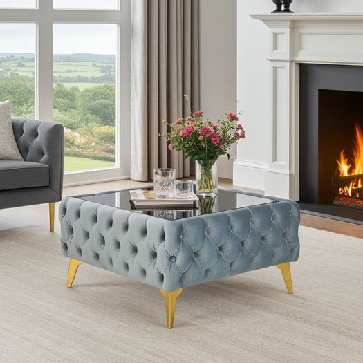 Luxury Velvet Chesterfield Coffee Table 63x63x35cm Square Velvet Free Delivery