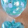 Pale Turquoise Aqua, White and Black Marbled Iridescent Decorative Glass Globe and Heart Hanging Ornaments Image 2
