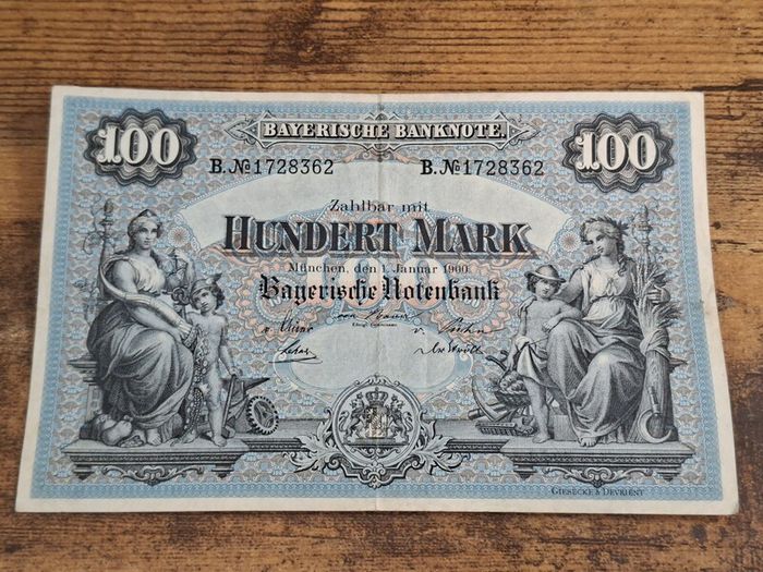 German Empire, Bavaria, 100 Mark Note 1 January 1900, great condition - free standard postage