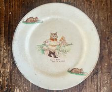 Antique 1930s Arklow Pottery green stamp Puss in Boots small side plate