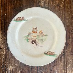 Antique 1930s Arklow Pottery green stamp Puss in Boots small side plate