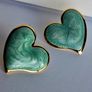 Gold Heart Marbled Turquoise Enamel Earrings Image 2