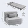 Floor sofa, upholstered couch, convertible to mattress, foam, cushion, Light Gray Image 3