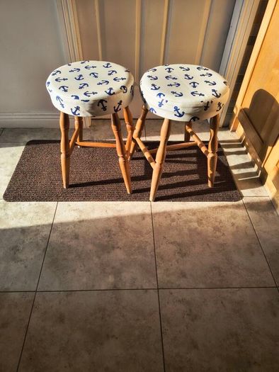 pair of wooden stools