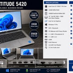 Dell Latitude 5420 14inch Business Laptop | Intel Core i5 11th Gen | 24GB RAM | Windows 11 Pro