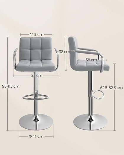 2pcs Adjustable Height Bar Stool Stainless Steel With Armrest Footrest