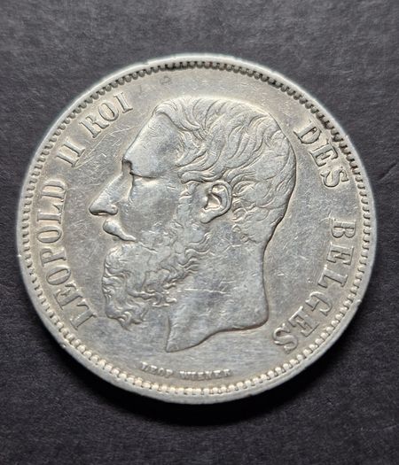 1868 Belgium 5 Francs - Leopold I Silver coin