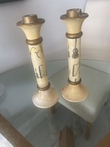 Vintage Italian Plaster Musical Theme Tall Candlesticks