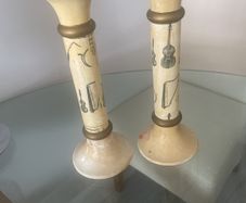 Vintage Italian Plaster Musical Theme Tall Candlesticks