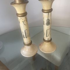 Vintage Italian Plaster Musical Theme Tall Candlesticks