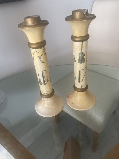 Vintage Italian Plaster Musical Theme Tall Candlesticks