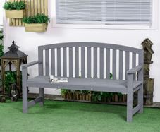 2 Seater Wooden Garden Bench with Armrest, Outdoor Furniture Chair for Park, Balcony, Grey