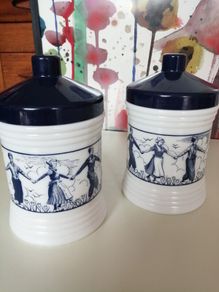 Dutch Opaque White Glass Jars x 2