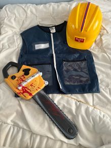 Boys Costume / Builder's hat / chain saw/
