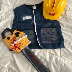 Boys Costume / Builder's hat / chain saw/