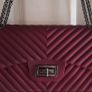 Matte Burgundy Red Chevron Flap Shoulder Handbag with Gunmetal Chain Image 2