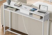 Console Table With Charging Station, Slim Console Table for Hallway, Narrow Table With 2 Compartments, Space-Saving, 25 x 120 x 81 cm, for Living Room, Snow White