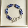 Vintage Sterling Silver 925 Dichroic Art Glass Link Bracelet Toggle Clasp Blue Color length 8,5" - 18,4g Image 8