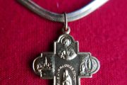 Vintage France Gold Plated Lourdes Pectoral  Cross and Chain