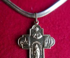 Vintage France Gold Plated Lourdes Pectoral  Cross and Chain