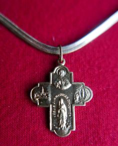 Vintage France Gold Plated Lourdes Pectoral  Cross and Chain