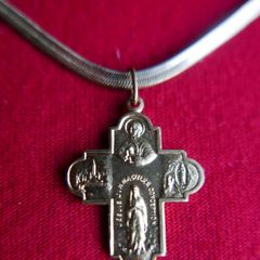 Vintage France Gold Plated Lourdes Pectoral  Cross and Chain