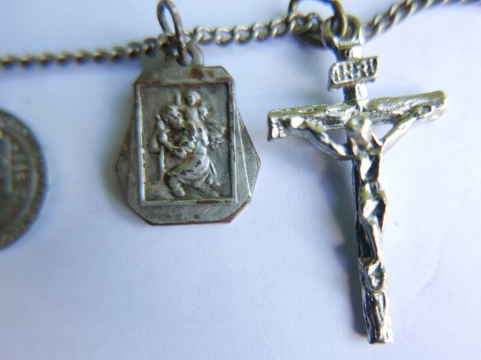 Antique catholic Saints religious many pendants family heirloom necklace