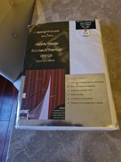 Blackout curtain linings, as new, unopened