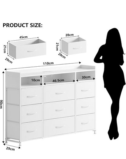 Chest of Drawers for Bedroom with LED and Charging Station, White